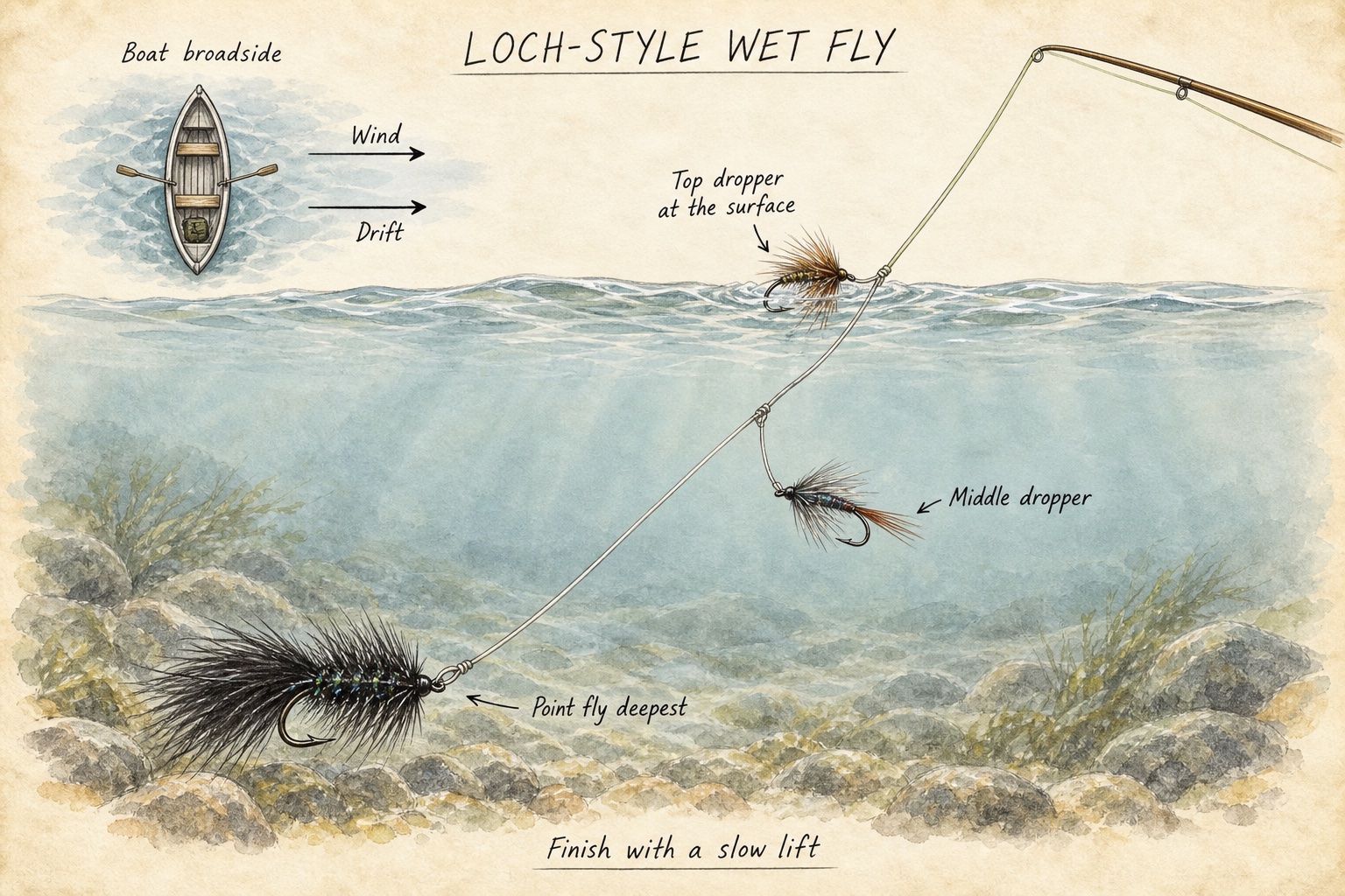 The loch-style rig and drift, side view